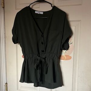 Sweet Rain Olive Button-Down Blouse